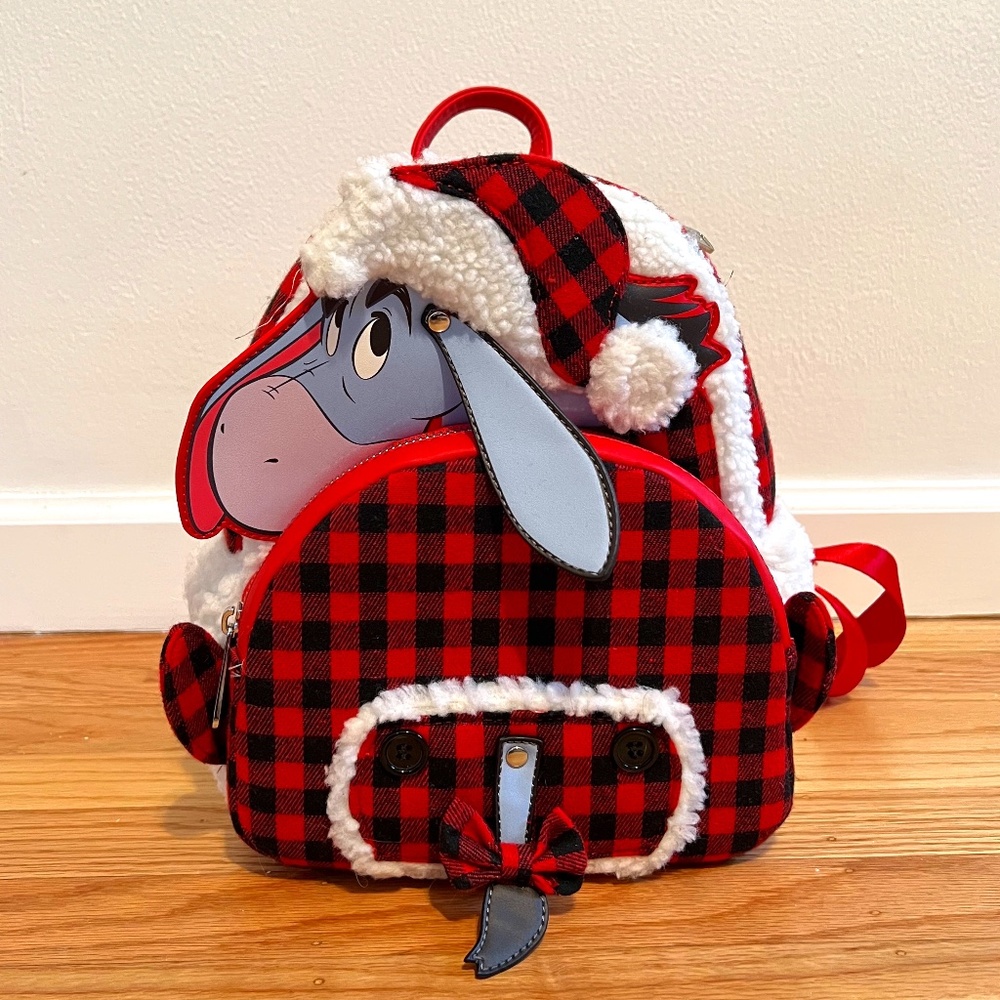 Disney Loungefly Buffalo Plaid Eeyore Christmas Backpack